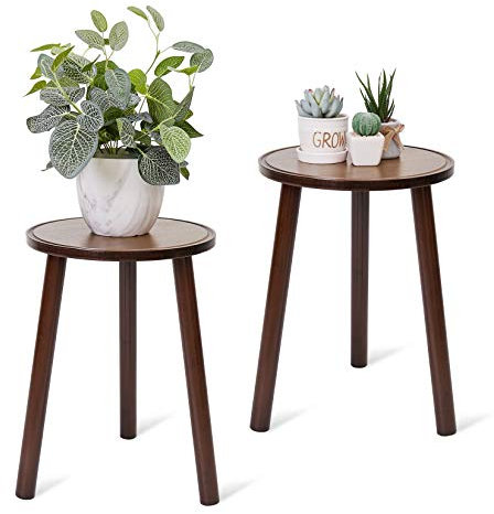 FATIVO Porte Plante en Bambou, Table d’Appoint Rétro Support Lot de 2 Pot de Fleurs Intérieur Table Basse de Café Ronde Support Plantes Intérieur Pour Salon Balcon, Capacité de Charge de 70kg,φ28cm