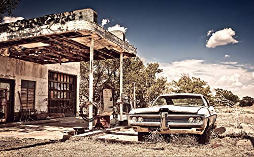 ROUTE 66 Fototapete VLIES-450x280 cm (960A)-Oldtimer Autos Retro Diner Cars Vintage Tankstelle Wandtapete-Inkl. Kleister-Vliestapete Bild Dekoration Wand-Dekor Moderne Motiv-Tapete Panorama Poster XXL