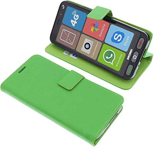foto-kontor Custodia a Libro Compatibile con Brondi Amico Smartphone S Nero Cover di Colore Verde