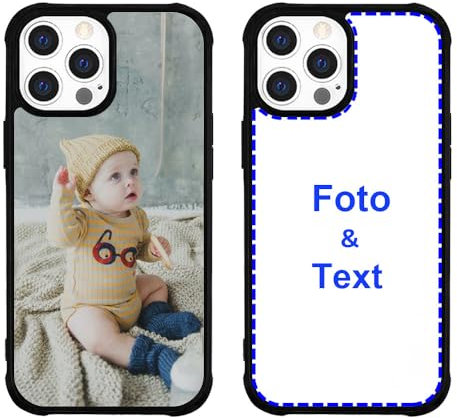 MXCUSTOM Personalisierte Handyhülle für Apple iPhone 13 Pro Max, Benutzerdefiniert Hülle mit Eigenem Foto Bild Text Individuelle Schutzhülle [Schwarz Weicher Stoßfänger+Harter Rückseite] (PHT-BK-P1)