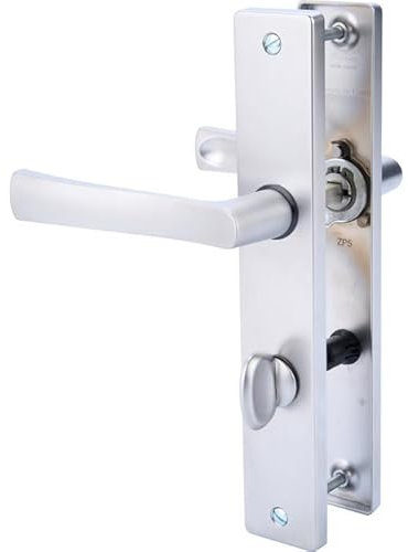 Vachette Poignée de Porte sur Grande Plaque FLEX, Version Condamnation pour Porte de Salle de Bain/WC, Entraxe 195 mm, Système de Pose Facile,en Zamak Résistant, Finition Chrome Satin, Garantie 10 Ans