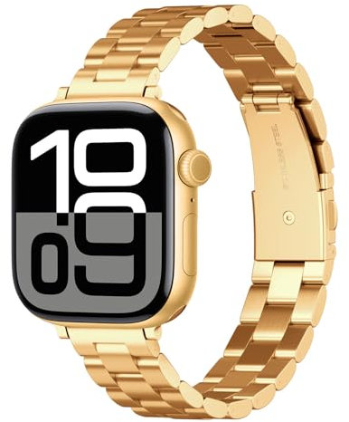 ARTCHE Thin Watch Strap for Apple Watch Strap 46mm 49mm 45mm 44mm 42mm, Compatible with iwatch Straps Series 10/Ultra 2/Ultra/9/8/7/6/SE/5/4/3/2/1, Lady Slim Metal Band Belt Bracelet for Women, Gold
