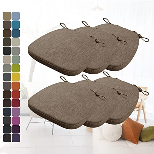 Kimgull 6er Set Stuhlkissen mit Bändern Bequeme Waschbare Rutschfestes Sitzkissen Ideal für zu Hause und Gartendekoration, viele Farben und Größen zur Auswahl (40X38X3CM Braun)