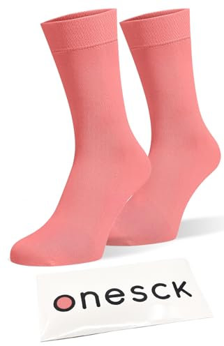 ONESCK Calzini in cotone super morbido dai colori vivaci in tinta unita per uomo e donna, Rosa corallo., 8-12