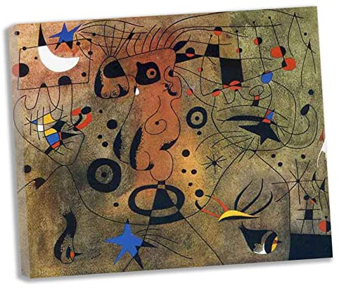 Lasite Joan Miro《Frau mit Blond》Leinwandbilder Kunstdruck Bilder Reproduktion Leinwanddruck Bilder Leinwand Gemälde Wanddekoration gerahmt fertig zum Aufhängen（90x108cm） 35x43inch,Gerahmt