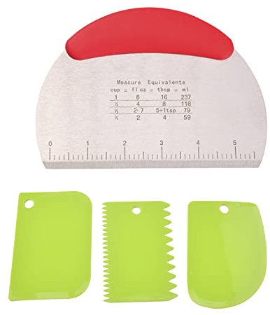 Plastic Cake Baking Scraper Set - 3 Spatulas for Cream Cake Edge Decorating and Stainless Dough Cutter