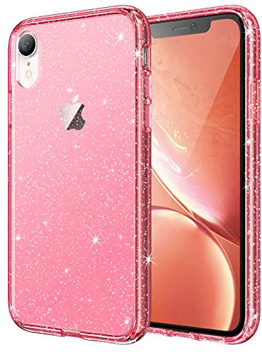 JETech Glitzer Hülle für iPhone XR, 6,1 Zoll, Bling Glitter Stoßfeste Stoßstange Handyhülle, Niedliche Glitzernde für Frauen und Mädchen (Rot)