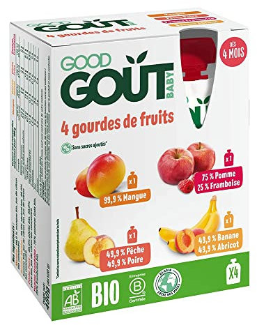 Good Goût 4 Gourdes de Fruits Dès 4 Mois Bio, 480g