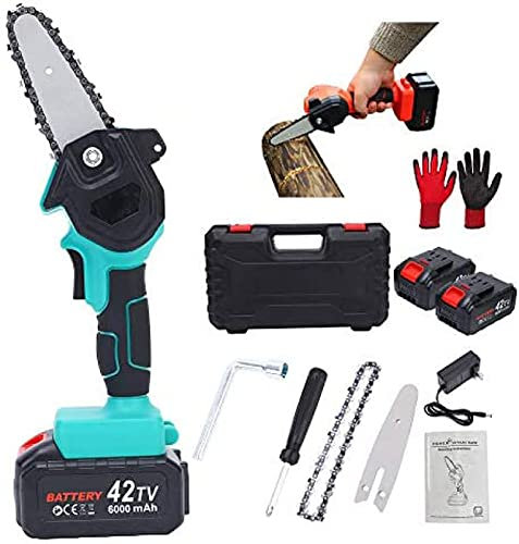 Portable Mini Chainsaw, 4in Cordless Electric Pruning Saw With 2Pcs Batteries, 24V/36V/42V Electric Pruning Shears, Hand Chain Saw, 0.7kg Lightweight, Electric Saws For Cutting Wood,Green,24V-1