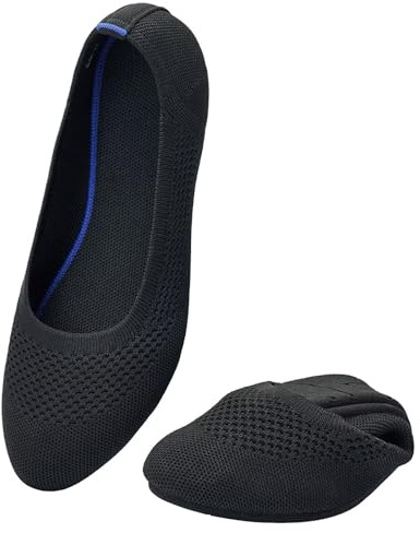Puxowe Damen Strick-Ballerinas mit Rundkappe Flache Slip-On Schuhe Superweich für Komfort Bequem für Spaziergänge Niedriger Keilabsatz Lässiger Stil