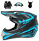 Senhill Casque de Motocross Casque Dot Casque Offroad Casque de Motocross pour Jeunes Unisexes Casque de Moto avec Gants Lunettes Masque (Bleu Ciel, L)