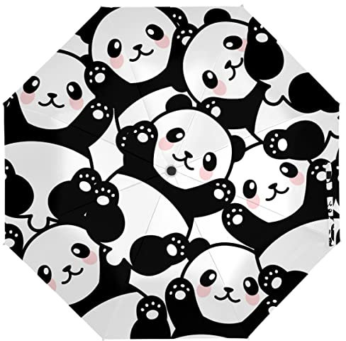 Rnivry Panda-Regenschirm, automatisches Öffnen/Schließen, winddicht, UV-Schutz, faltbar, für Damen, Mädchen, Kinder