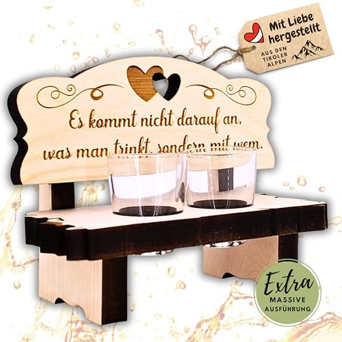 sagl.tirol Zirbenholz Schnapsbank mit Gravur und Schnapsgläser [100% Natur] I Hochzeitsgeschenke für Brautpaar I Geschenke für Paare I Pärchen (2er Schnapsbank Es kommt)