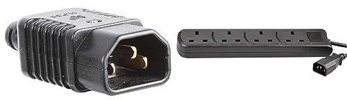 Pro Elec PEL00577 Rewireable IEC C14 mains Plug, Black & Pro Elec PEL01204 IEC C14 Plug to 4-Gang mains Extension Lead, Black, 1 m
