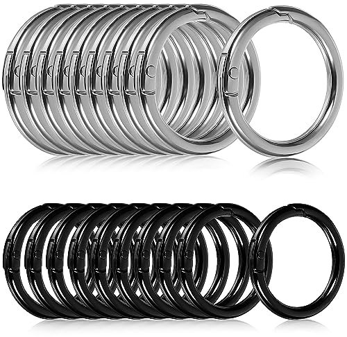 VILLCASE 20 Stücke Karabiner Rund, Ring Karabiner, 25mm und 20mm, Metall Karabinerhaken Frühling O Ringe für Bastelarbeiten, Schlüsselanhänger und Taschenzubehör (Silber, Schwarz)