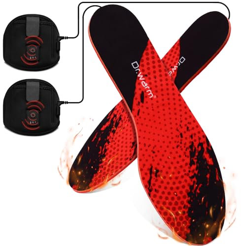 DR. WARM Smart Heated Insoles for Men Women, APP-Controlled Electric Rechargeable Heating Warmer Thermal Shoes Insoles for Winter (Black&Red, (3-13 UK))