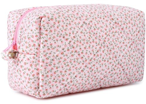 SOIDRAM Kosmetiktasche, niedlich, geschwollene Kosmetiktasche, Kosmetiktasche, ästhetisch, groß, Reise-Kulturbeutel, Pink Ditsy, Medium, M-Pink Ditsy Make-up-Tasche