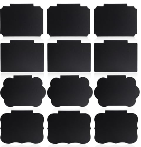 PVC Plastic Basket Labels Set for Basket Pantry Organization Box Storage Bins Baskets Clips Bin on Removable Pantry Basket Labels Tags 12 Pieces Kitchen Clip Label Holder Chalkboard Labels (Black)
