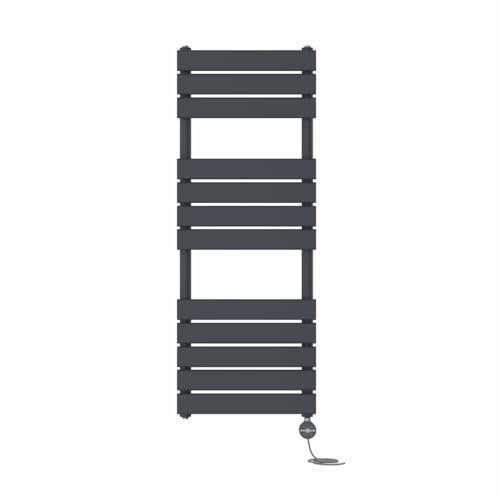 NRG Prefilled Flat Panel Electric Heated Towel Rail Radiator Anthracite Thermostatic Bathroom Warmer with Touch Screen Display 1200x450mm - 600W