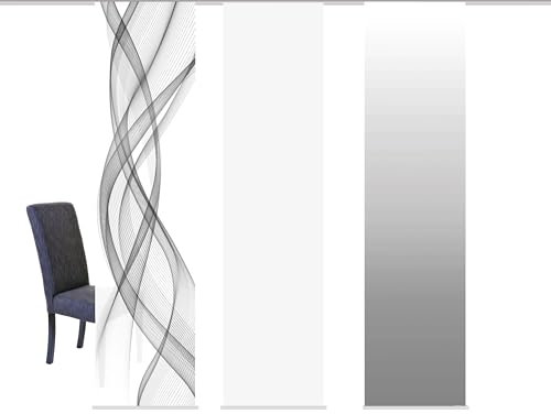 Home Fashion Schiebegardine FERROL Grau/Multicolor, 245x60cm, Zubehör, Blickdicht, Farbe:grau, Größe:245 x 60 cm, Anzahl:3er Set (1x, 1x, 1x)