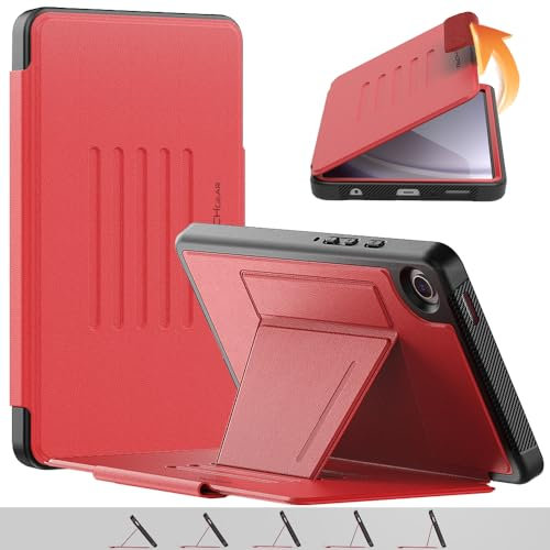 TECHGEAR Enduro Case For Samsung Galaxy Tab A9 8.7 (SM-X110 / SM-X115) Tough & Rugged Strong Magnetic & Flip Case [Auto Sleep/Wake] Drop Proof Cover with [Multi-Angle Stand] & Card Slot, Red