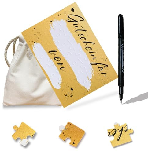 Yalinguu Gutschein zum Selber Ausfüllen, Gutschein Puzzle, 20-Teilig,Gutscheinkarte zum Selbstgestalten, Personalisierte Geschenke Idee, mit Baumwoll-Säckchen und Marker