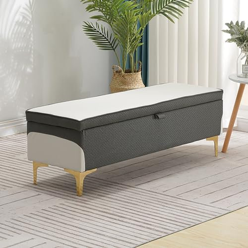 NCLOYN Gepolsterte Ottoman-Bank mit Stauraum, Bettbank für Schlafzimmer mit Goldenen Beinen, Eingangsbereich Schuhbank, Fensterbank Aus Kunstleder für Das Wohnzimmer(80x40x40cm(31x16x16inch), Beige)