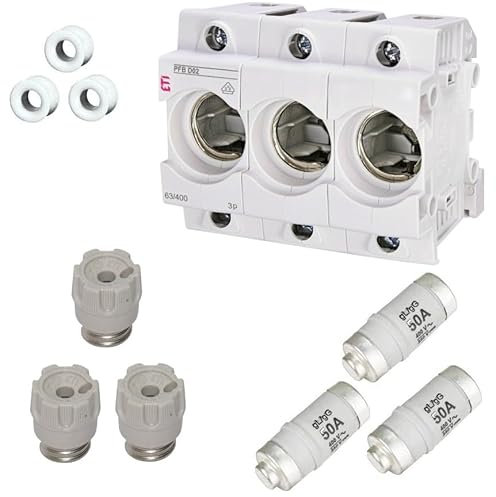 Elektro Butler Neozed Sicherungssockel mit Schraubkappen Schmelzsicherungen und Passhülsen (D02-3 x 50 Ampere (weiss))