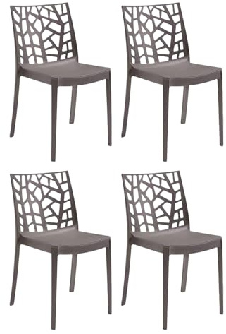 HOUSE COLLECTION, SEDIE MATRIX IN POLIPROPILENE, SENZA BRACCIOLI, DESIGN IMPILABILE, COLORE TORTORA (BCA157X4)