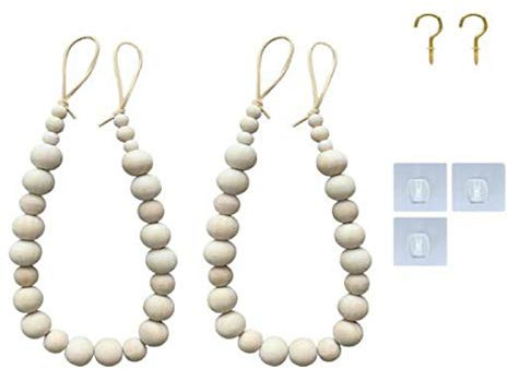 Osmond - Abrazaderas de cortina de 2 , abrazas de madera natural, tratamiento de ventana, guirnalda de granja, accesorios de deCor Boho