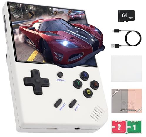 RG35XX Plus Handheld Spielkonsole,3.5 Inch IPS Screen Linux System mit 5500+ Klassische Spiele und 64G-Karte, Unterstützt 2.4G Wireless Gamepad und HDMI TV-Ausgang,Sonuva Gameboy(Weiß)