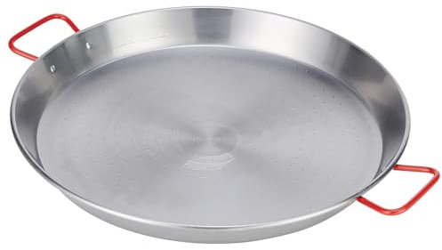PALUPLUS Padella per Paella Valenciana per 12 Porzioni, Diametro 46 cm, Padella in Ferro Lucido, 2 Manici Rossi Verniciati, per cucinare e servire la paella, per Cene ed Eventi -461