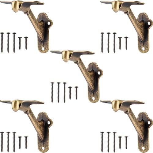 RealPlus Heavy Duty Handrail Brackets 5pcs with Screws for Stairways (Antique Brass)