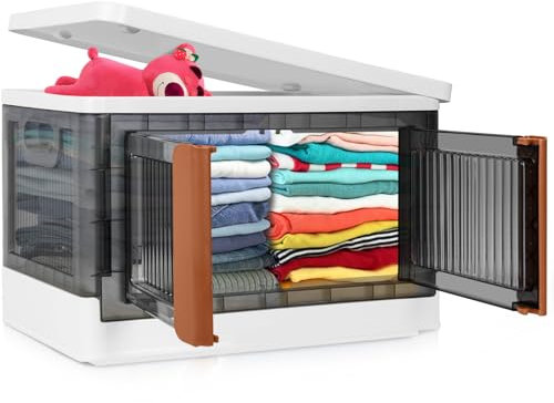 BQKOZFIN 45L Plastic Storage Boxes with Lids, Stackable Storage Container with Door, Collapsible Storage Bins Large Storage Boxes for Clothes Shoes Books Toys (1 Pack)