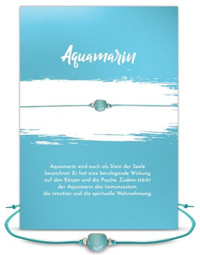 Glücksschmiedin – Edelstein Armband mit Aquamarin & Silberperlen – Heilstein für innere Ruhe & Gelassenheit – Geschenk-Set mit Wunschkarte – Handgefertigt in Deutschland