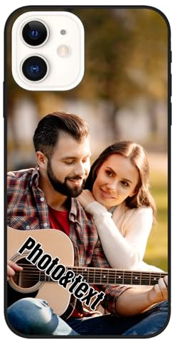 Personalisierte Handyhülle für iPhone 12 Hülle Personalisiert Foto Bild Digital individuelles Custom Logo Text Namen Schutzhülle Silikon Schwarz Ultradünn Case Umfassender Schutz Kratzfest