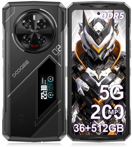 DOOGEE V40 PRO Outdoor Handy Ohne Vertrag 5G mit 1.47 Rear Screen - MediaTek Dimensity 7300 Android 14 Handy, 36GB RAM + 512GB ROM Outdoor Smartphone, 6.78” FHD+ 120Hz, 200MP, 8680mAh Baustellenhandy
