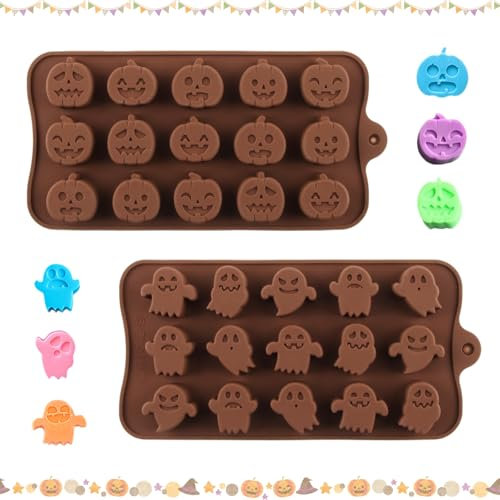 dellyy 2 Piezas Molde Silicona Halloween, Moldes Silicona Calabazas, Moldes De Silicona Fantasmas, Para Moldes Para Dulces, Gomitas, Chocolate, Galletas