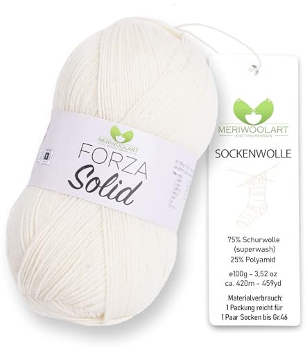 MeriWoolArt® Sockenwolle 4-fädig – 100g Merino Wolle Garn zum Stricken & Häkeln, 75% Schurwolle (superwash), 25% Polyamid, 420m – Ideal für Socken für Herren und Damen, Pullover & Cardigans 4602