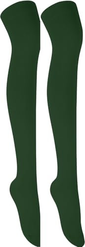 CHAAL® 1Over the Knee Socks Girls Over The Knee Plain Socks, Women Cotton Rich Thigh Socks Leg Warmer Womens Casual Thigh High Socks Bottle Green