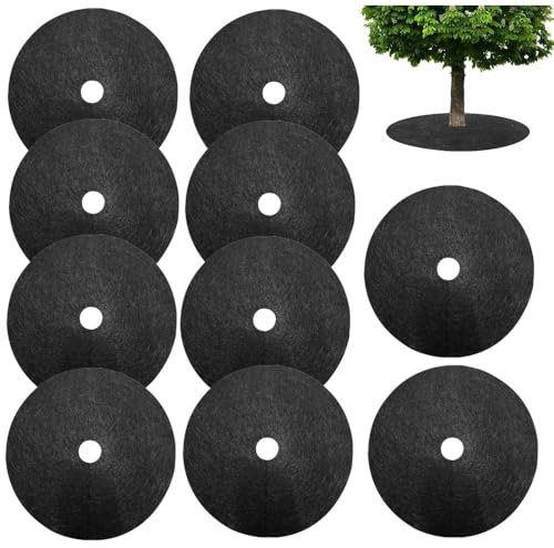 Granmagazz Anillas para mantillo de no tejido, 10 unidades de discos de mantillo para árboles, 32 cm, alfombrilla protectora redonda de no tejido para plantas y árboles, protección de las raíces