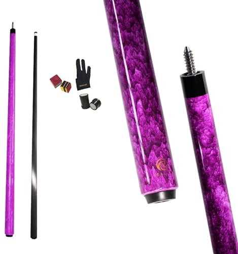 OKHEALING Taco de billar de carbono T700 de fibra de carbono de 56 pulgadas XTC punta de 12 mm, accesorios de billar de 1/2 articulación hecha a mano recta para 8 bolas/9 bolas, 18-20 onzas (morado)