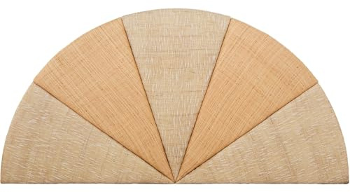 DRW Halbrundes Bettkopfteil aus Rattan, Natur und Beige, 165 x 12 x 84 cm