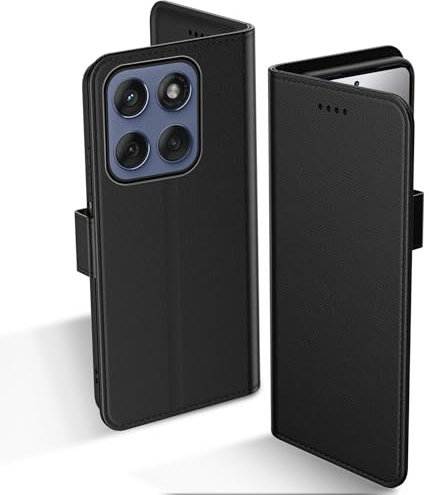 Aiziki Custodia per Motorola Moto Edge 60 Fusion, Copertura Protettiva in Pelle PU Premium, Pieghevole, Aspirazione Magnetica, Prevenzione Delle Cadute, Carta Fessura - Nero