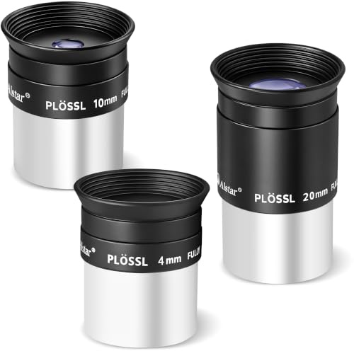 Alstar Teleskop-Okular-Set, 3 Stück, 4 mm, 10 mm, 20 mm, Plössl-Okular-Set | 4-Element Voll Mehrvergütetes Teleskop Zubehör, Standard 1,25 Zoll Filtergewinde, für Astronomische Beobachtungen