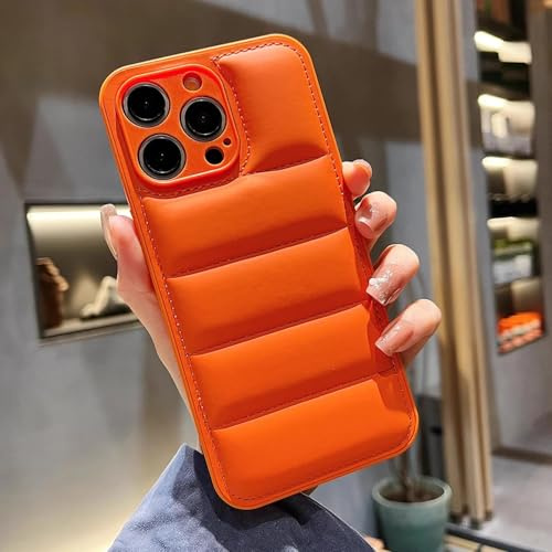 RNOZX Bunte Silikon-Telefonhülle mit Daunenjackenmuster für das iPhone 16 15 14 13 12 11 Pro Max Plus, stoßfeste, weiche Rückseite mit Vollkamera (für iPhone 15 Plus/Orange)