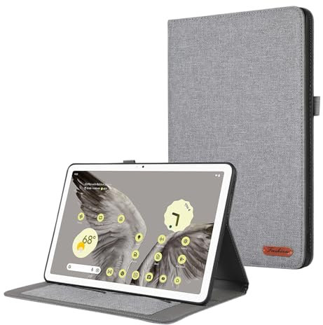 Compatibile con Google Pixel Tablet Case 11 2023 Rilasciato, Flip Fold Stand Custodia Protettiva in Tessuto Stampa Cover con Slot per Schede ZY (Grigio)