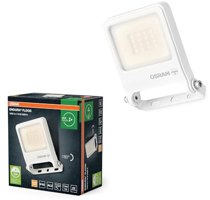 Osram ENDURA FLOOD PC 10W LED-Fluter, 3000K warmweiß, 1000 Lumen, IP65 weißes Flutlicht, recyceltes Material, 180° Montagebügel, Weiß
