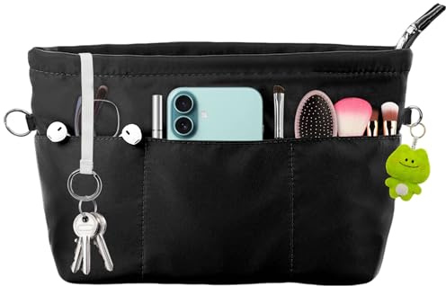 Zyluniy Organizador Bolsos de Mujer, Organizador Interior con 13 Bolsillos y Cremallera, Organizador De Bolsos Con Llavero De Nylon con Llavero para Cosméticos, Móvil, Cartera