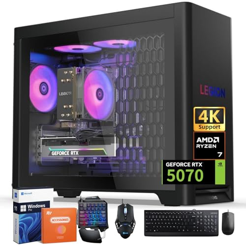 Lenovo Legion Tower 5 (2025) Gaming Desktop Computer 30L, NVIDIA RTX 5070 12GB GDDR7, AMD Ryzen 7 7700X (Up to 5.4GHz), 64GB DDR5 5600MT/s, 2TB SSD, ARGB Fans, Windows 11 Pro, Accessories